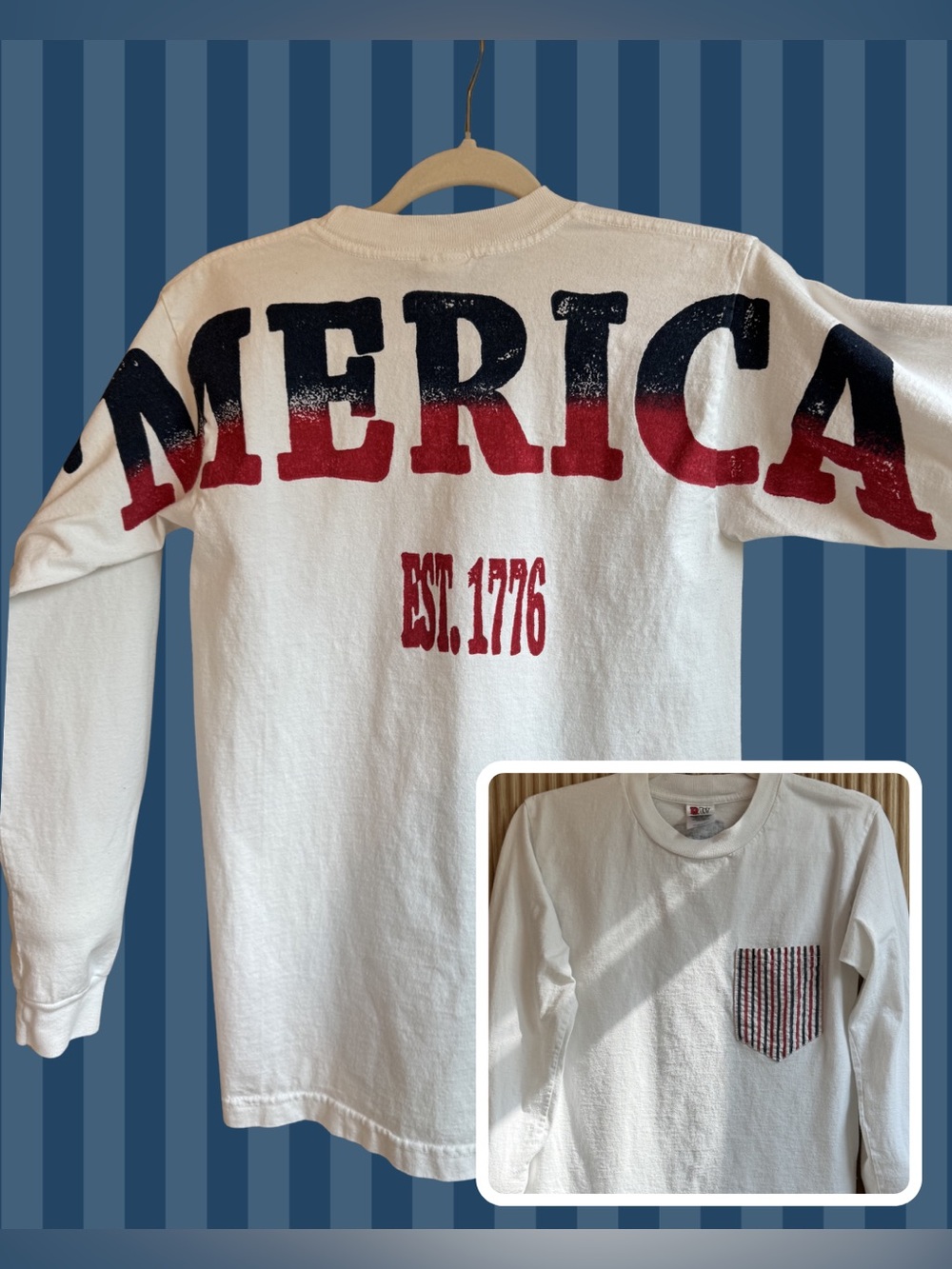 RW&B Outfitters ‘MERICA Graphic Long-Sleeve Tee w. Front Striped Pocket